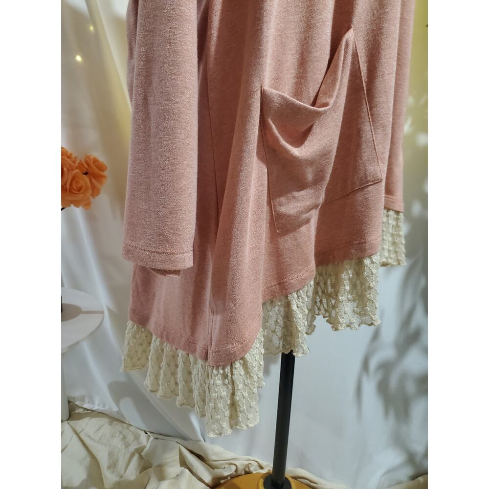 LOGO Lori Goldstein Sweater Knit Cardigan Embroidered Lace Hem Size 2X Pockets - Picture 7 of 12